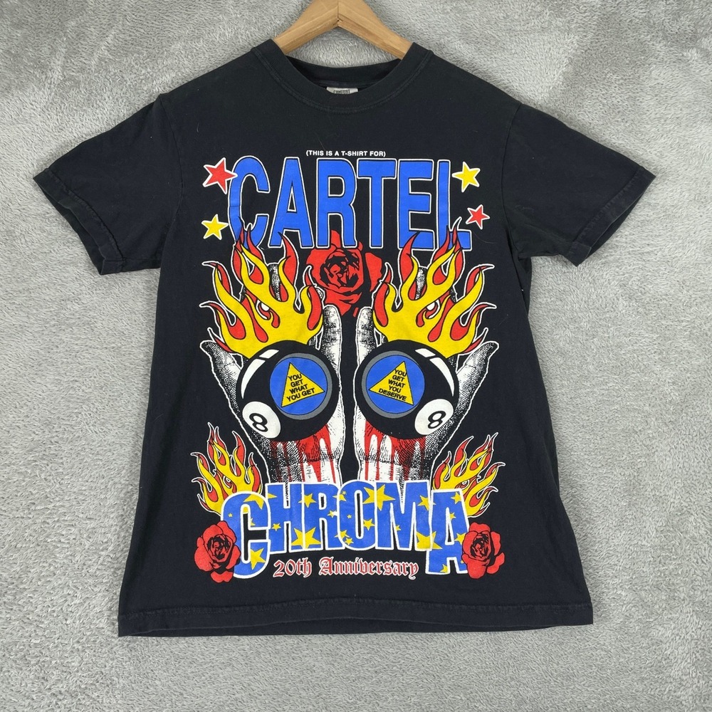 Cartel Shirt Mens Small Black Chroma 20th Anniversary 8-Ball Flame Band Merch